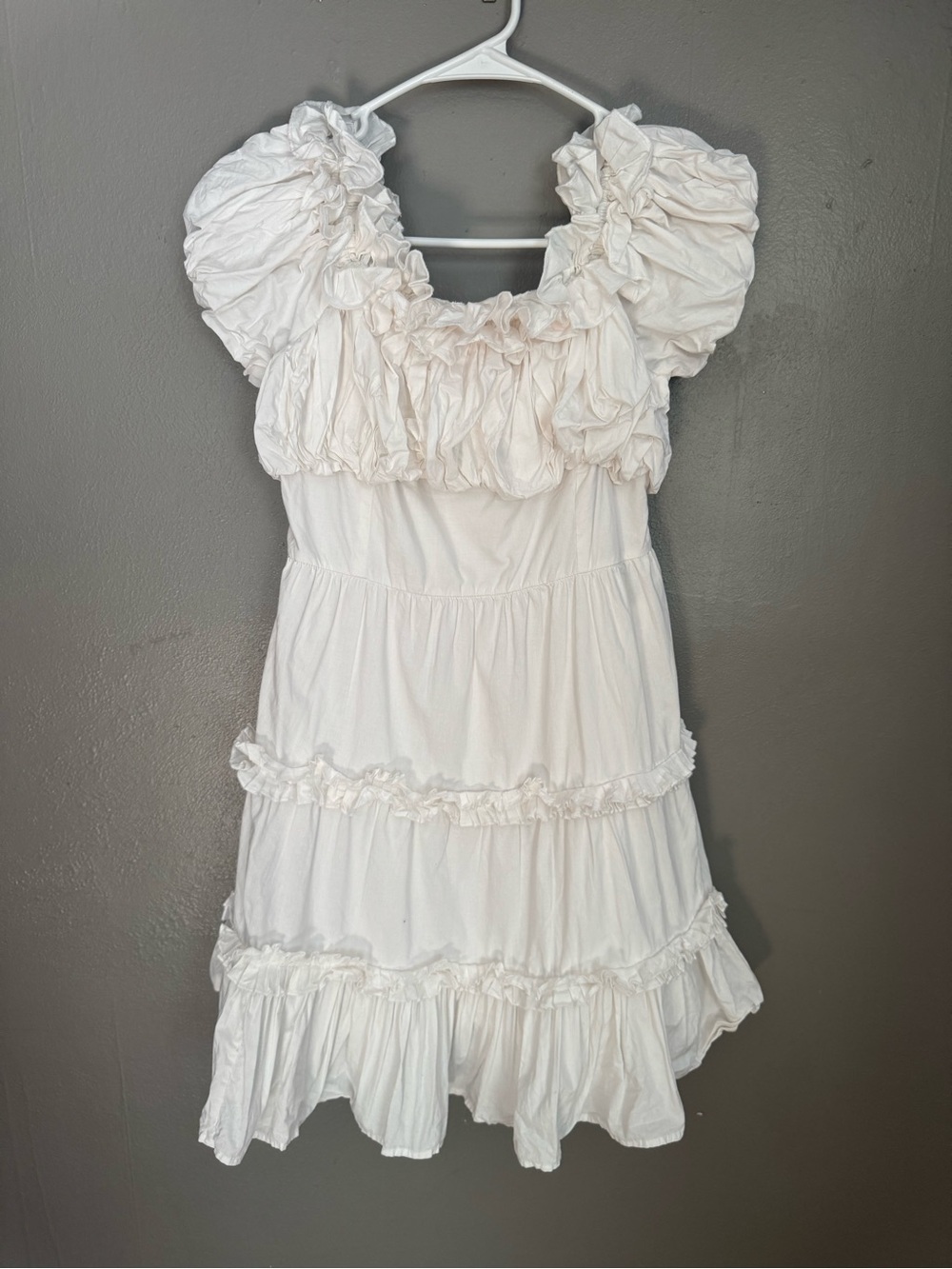 White Off-Shoulder Ruffle Mini Dress - Picture 2 of 6